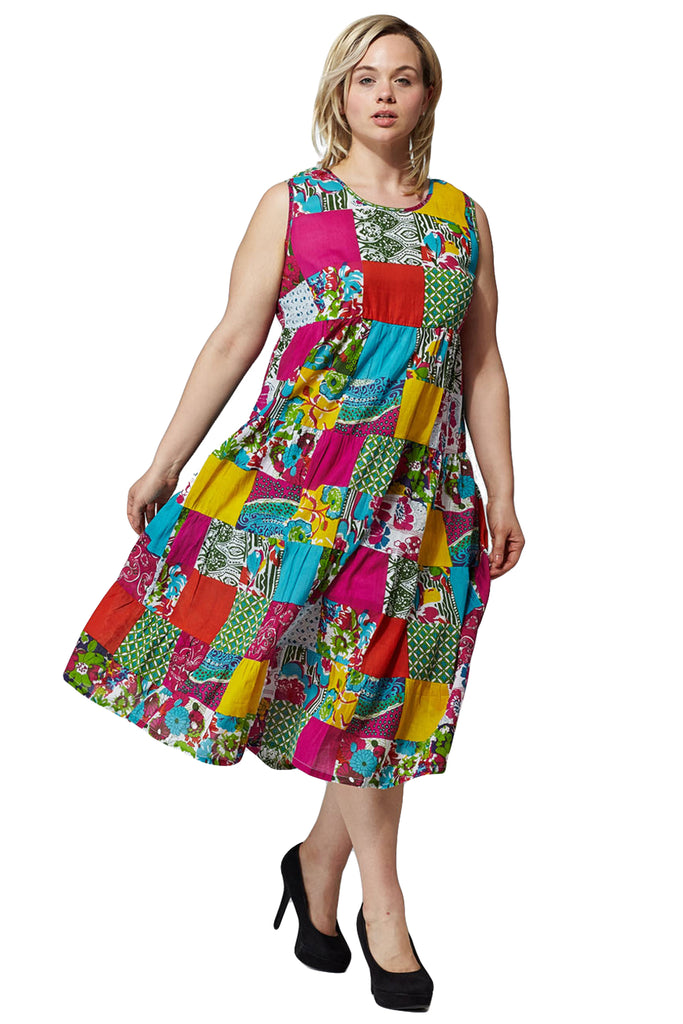 La Cera Plus Size Multicolored Patchwork Dress - La Cera