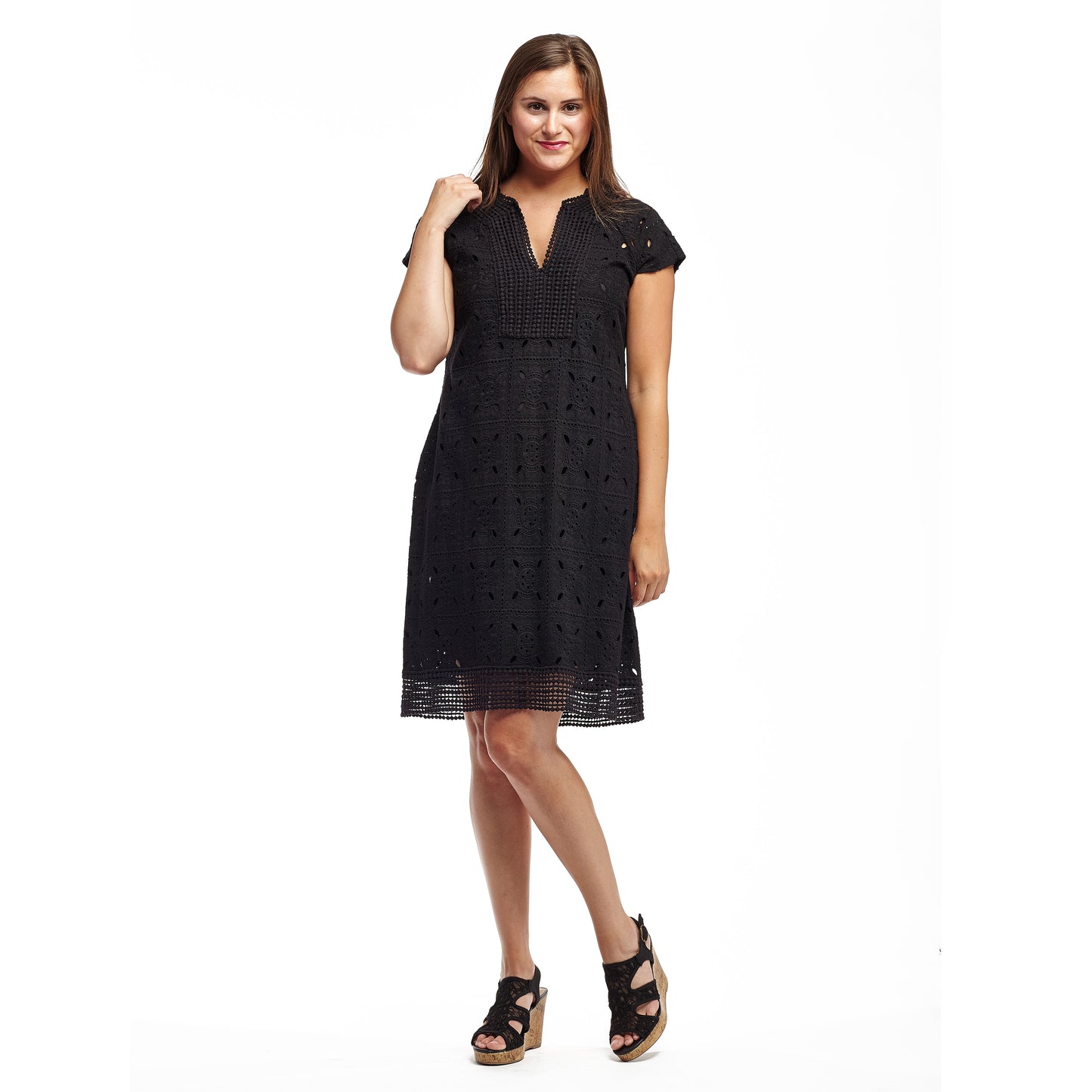 La Cera Medallion Lace Cap Sleeve Dress