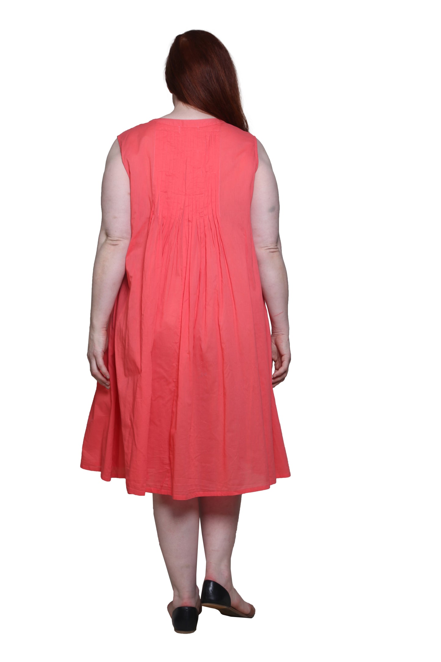 La Cera 100% Cotton Sleeveless Dress with Hem Embroidery - Plus Size - La Cera