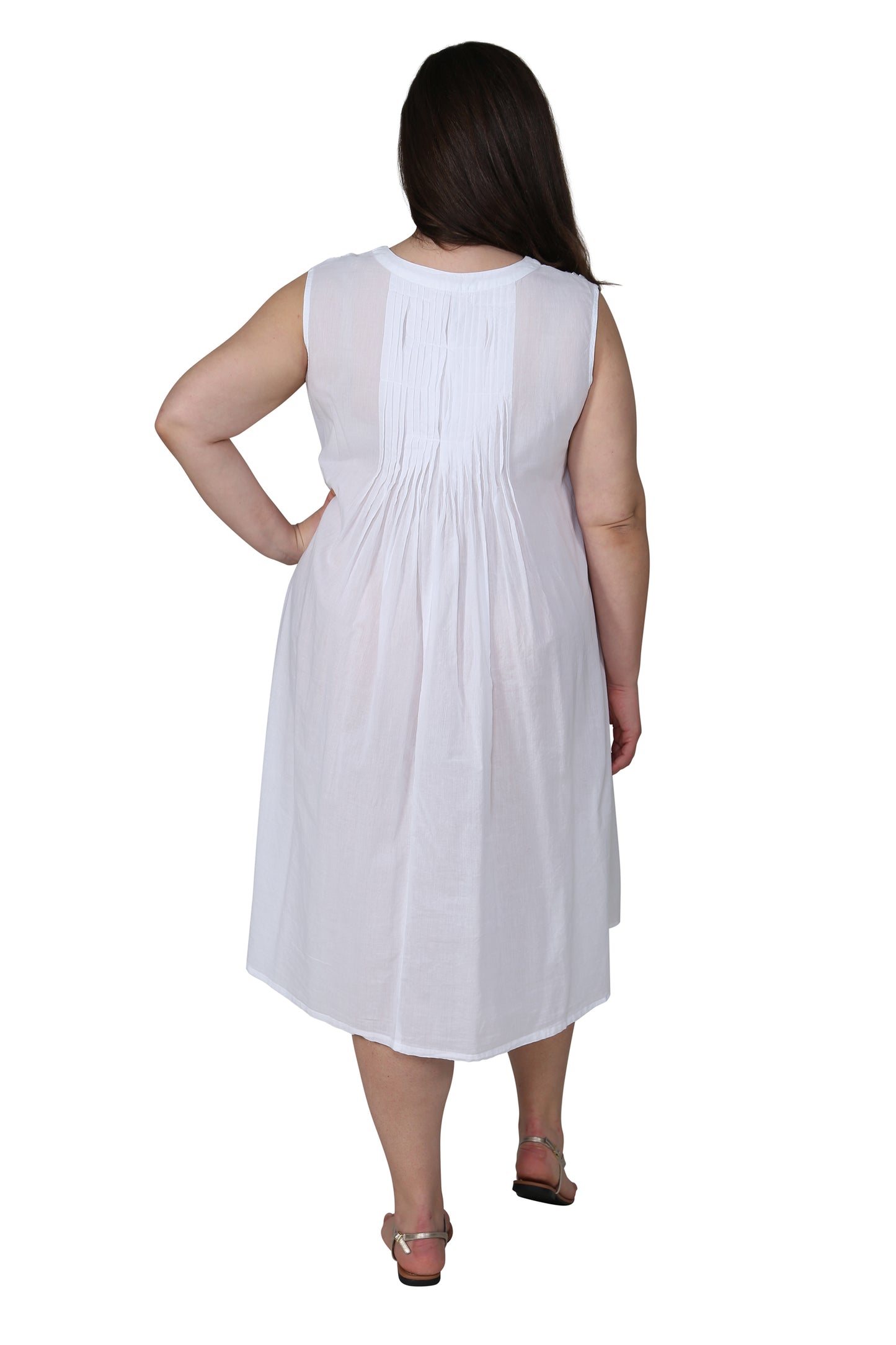La Cera 100% Cotton Sleeveless Dress with Hem Embroidery - Plus Size - La Cera