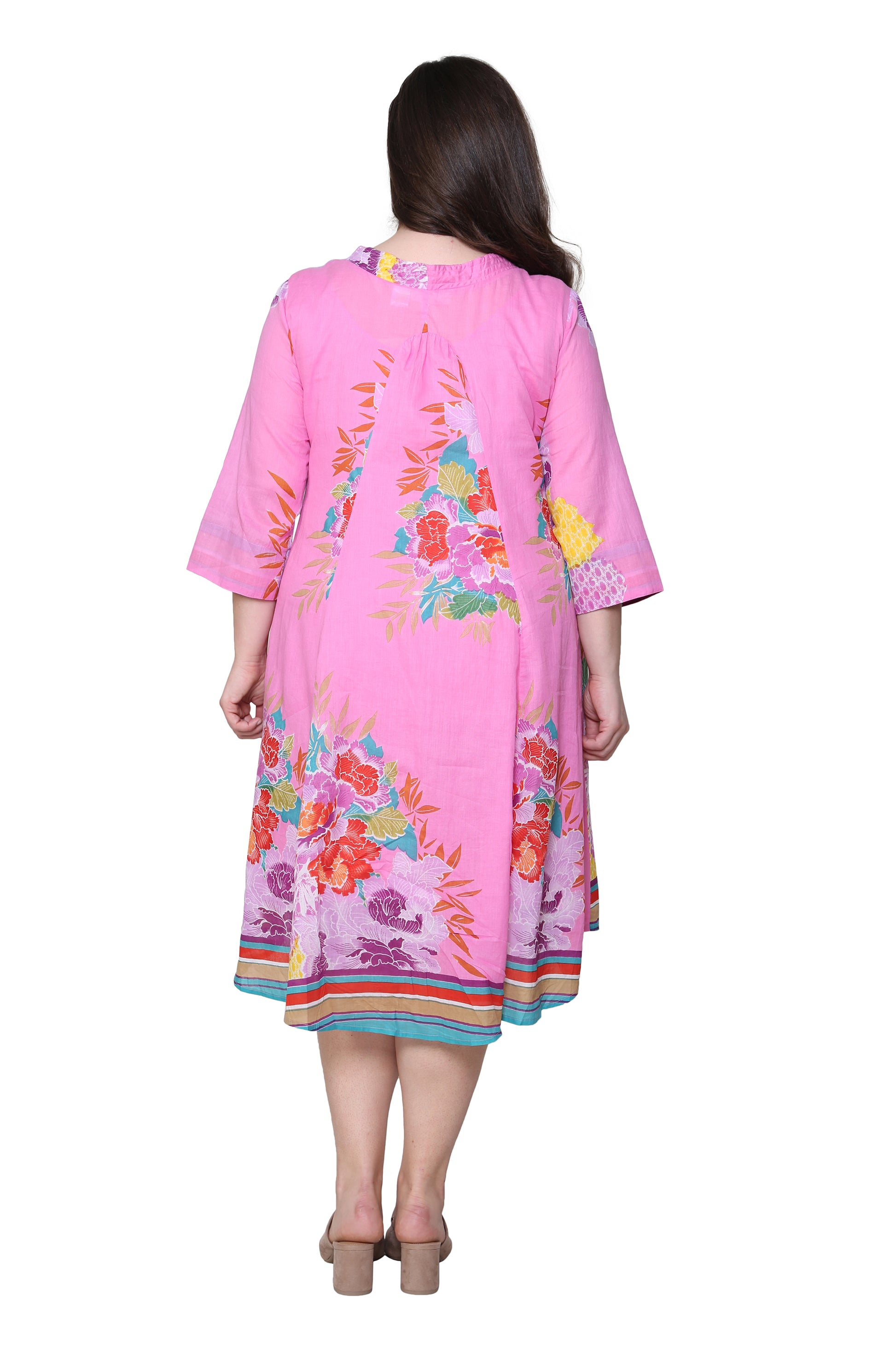 La Cera Plus Size 100% Cotton Printed Plus Size Dress - La Cera