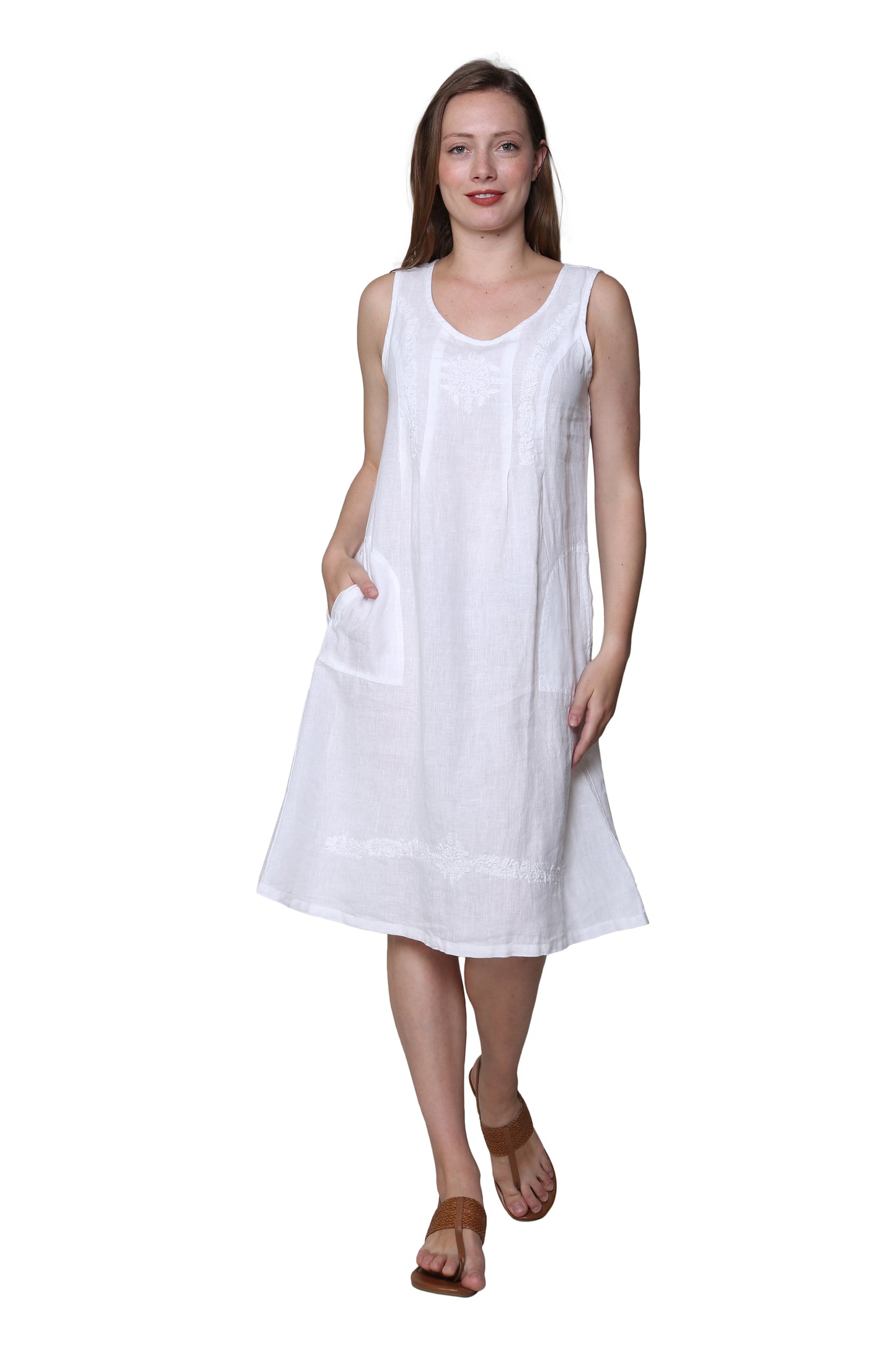 Linen Sleeveless Embroidered Dress - La Cera
