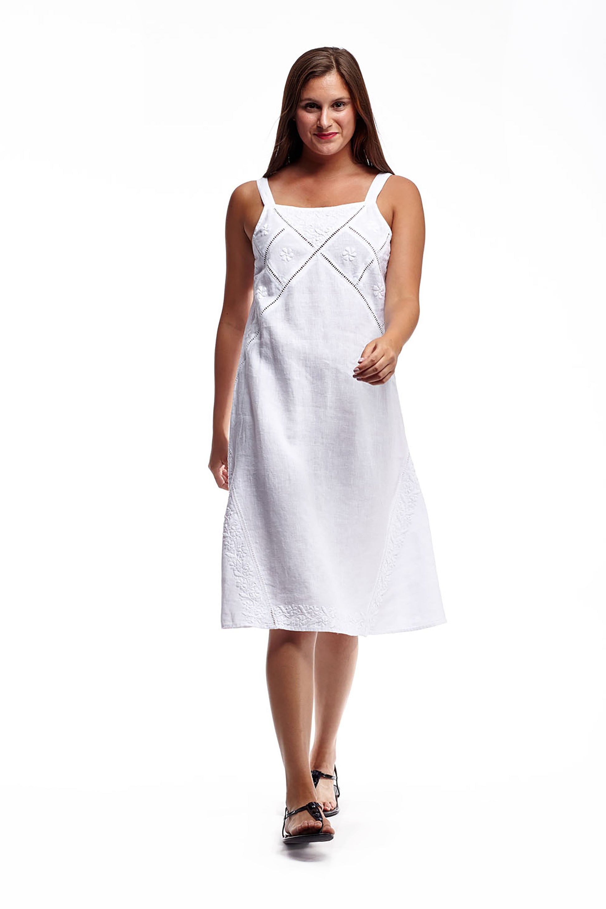 Linen Sleeveless Embroidered Dress - La Cera