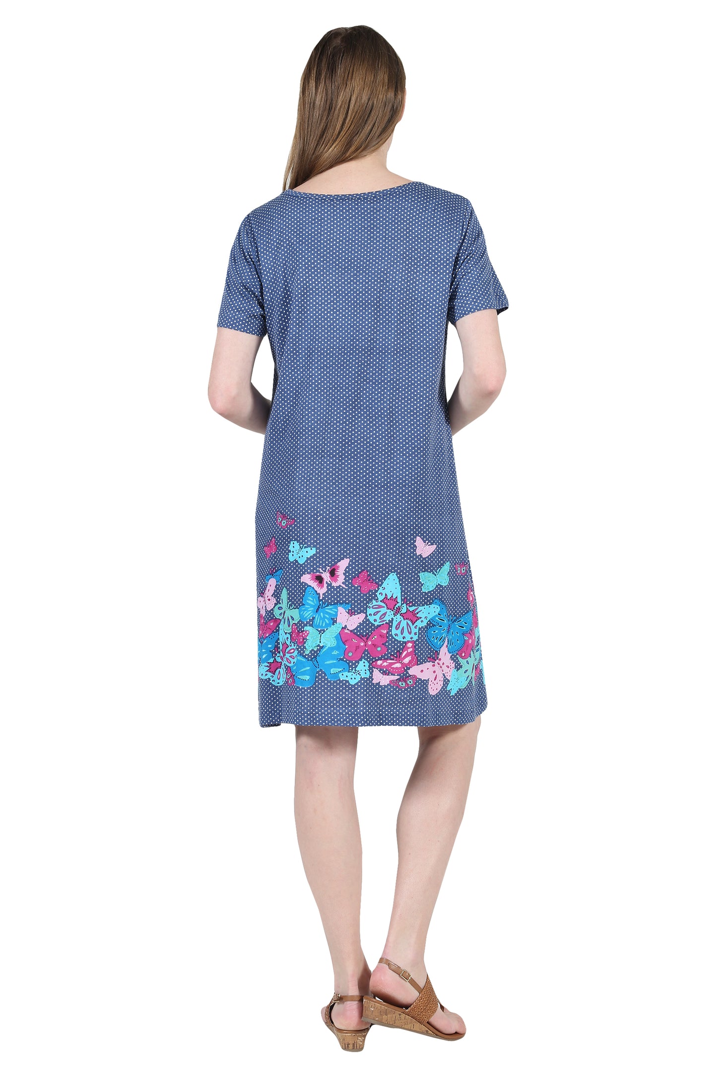 La Cera Novelty Floral Butterfly Print Short Sleeve Dress - La Cera