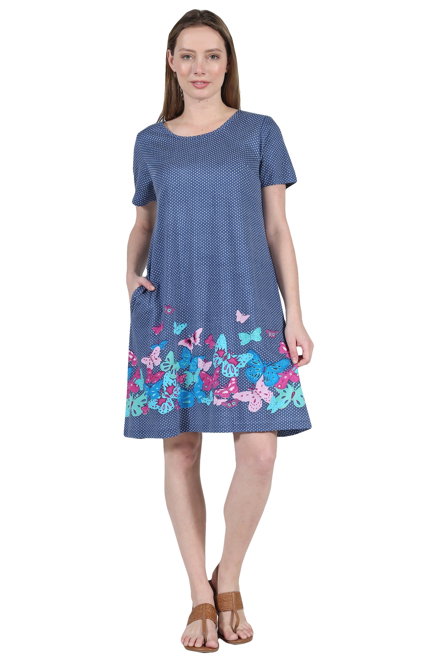 La Cera Novelty Floral Butterfly Print Short Sleeve Dress - La Cera