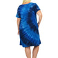 La Cera Cotton Knit Short Sleeve Denim Blue Tie-Dye Dress - Plus Size - La Cera