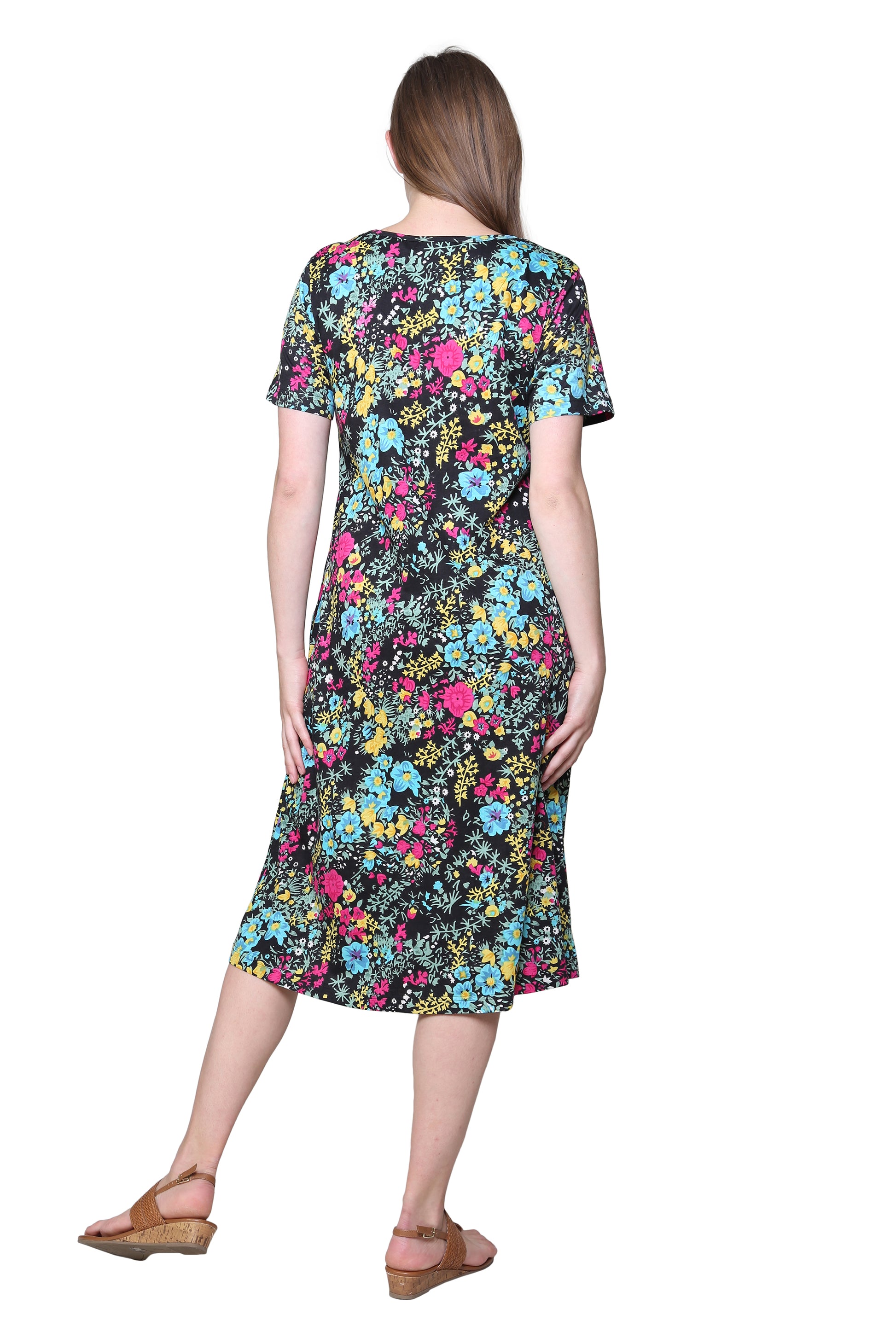 La Cera Floral Printed A-Line Knit Dress - La Cera