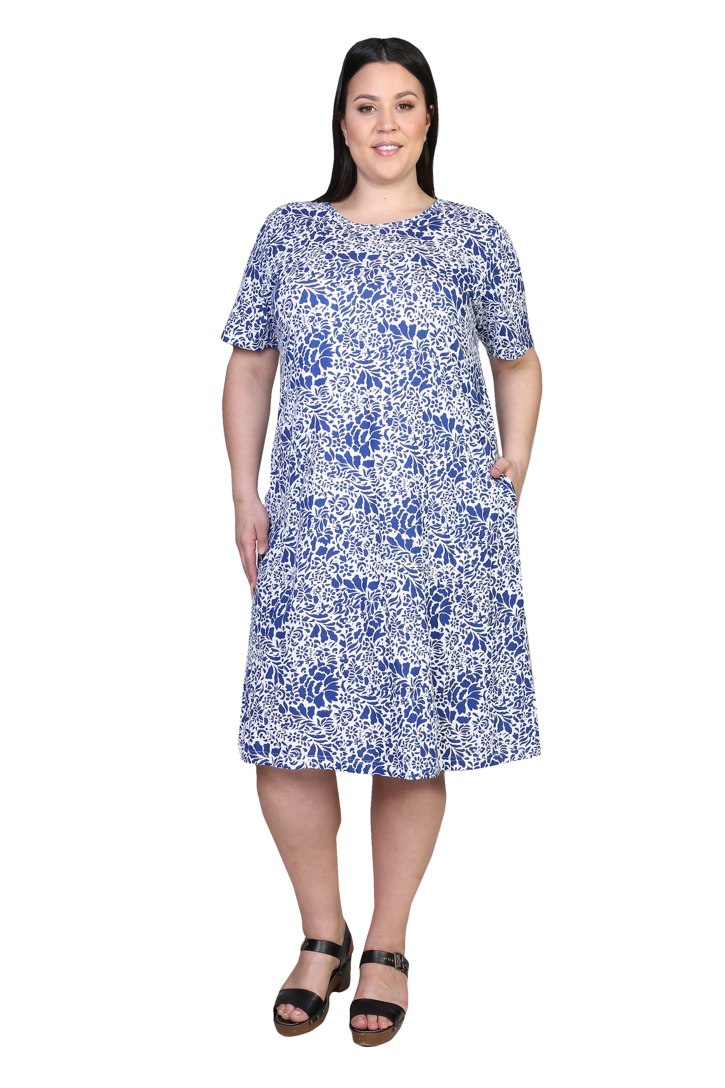 La Cera Cotton Jersey Knit A-Line Dress - Plus Size - La Cera