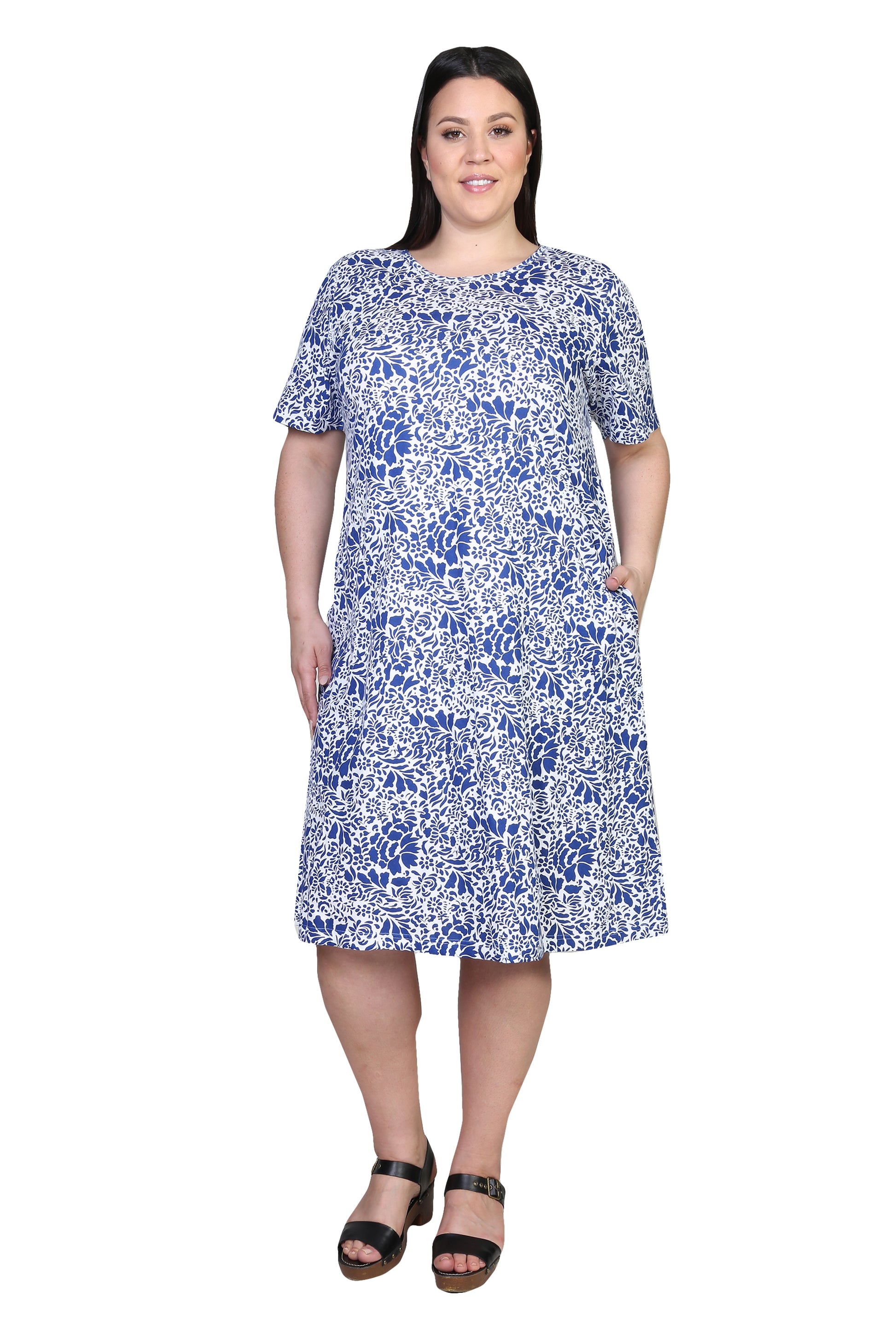 La Cera Cotton Jersey Knit A-Line Dress - Plus Size - La Cera