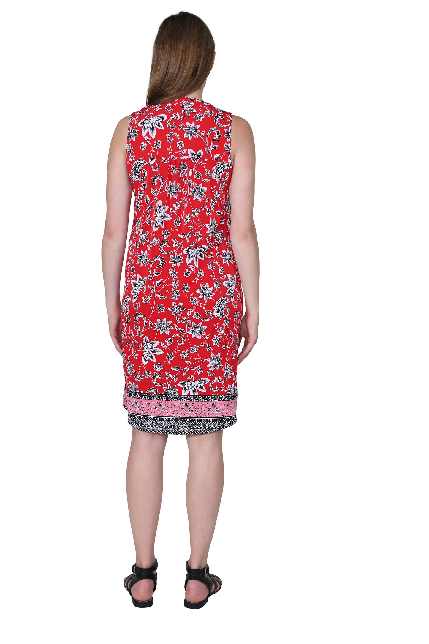 Sleeveless Dress With Border Print - La Cera
