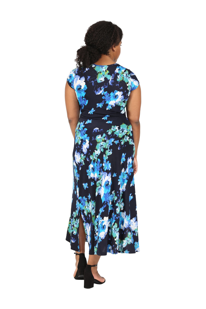 La Cera Plus Size Floral Short Sleeve Maxi Dress - La Cera