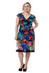 La Cera Plus Size Multi Print Cross-Over Front Dress - La Cera