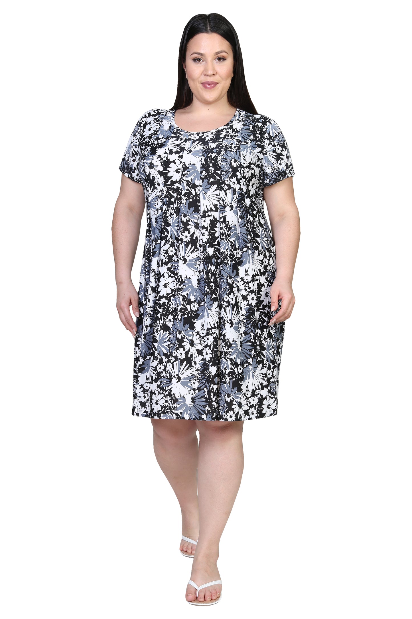 Plus Size La Cera Black and White Printed Dress