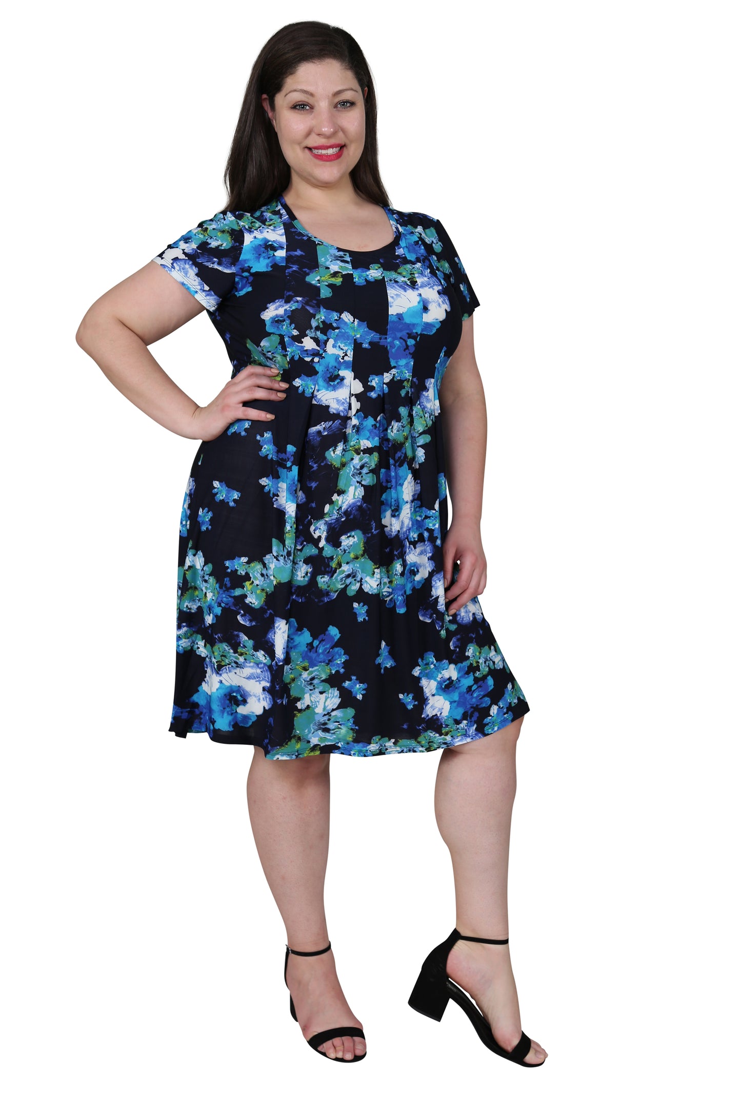 Vestido de manga corta con estampado floral azul La Cera talla grande