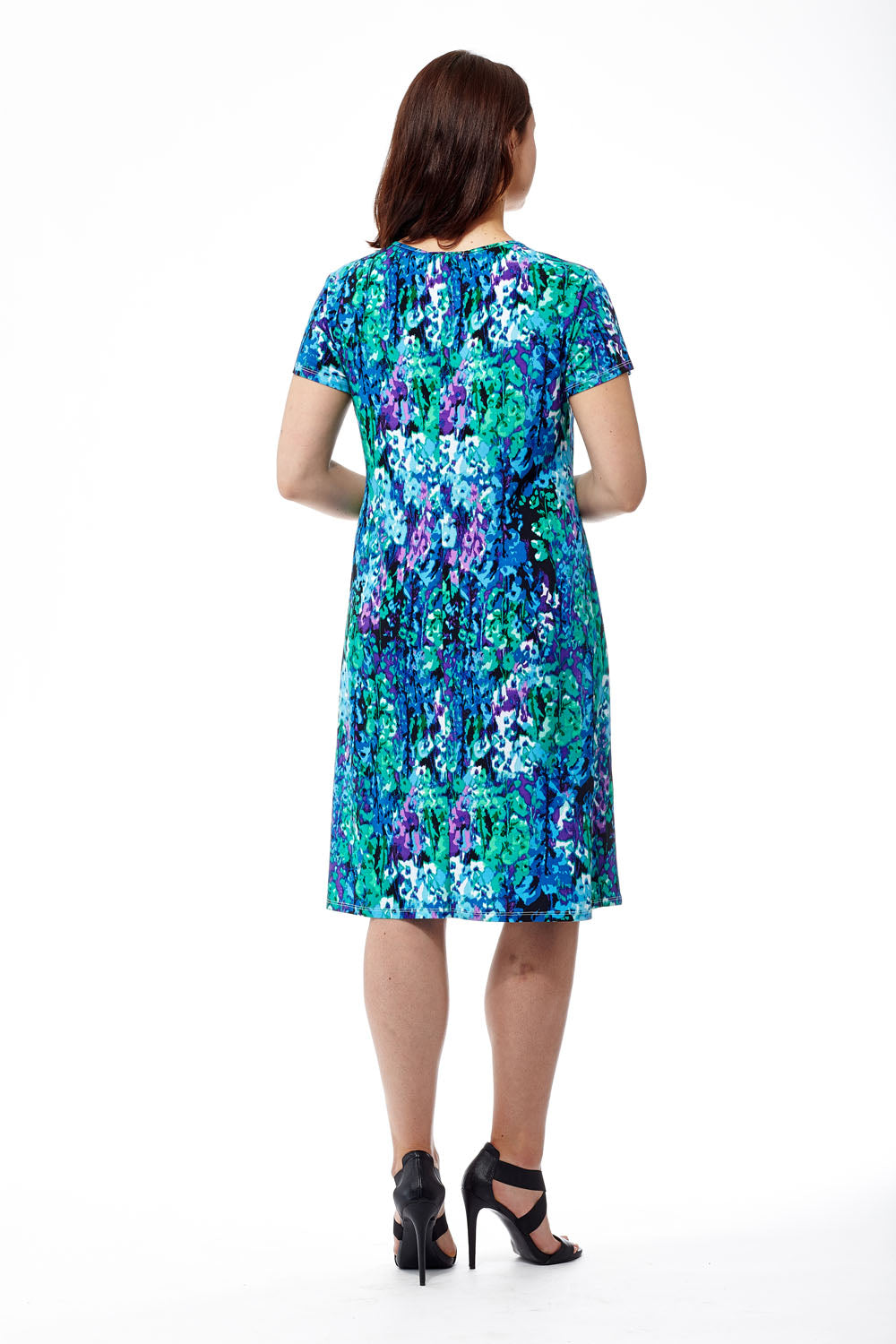 La Cera Teal Multi Print Short Sleeve Dress - La Cera