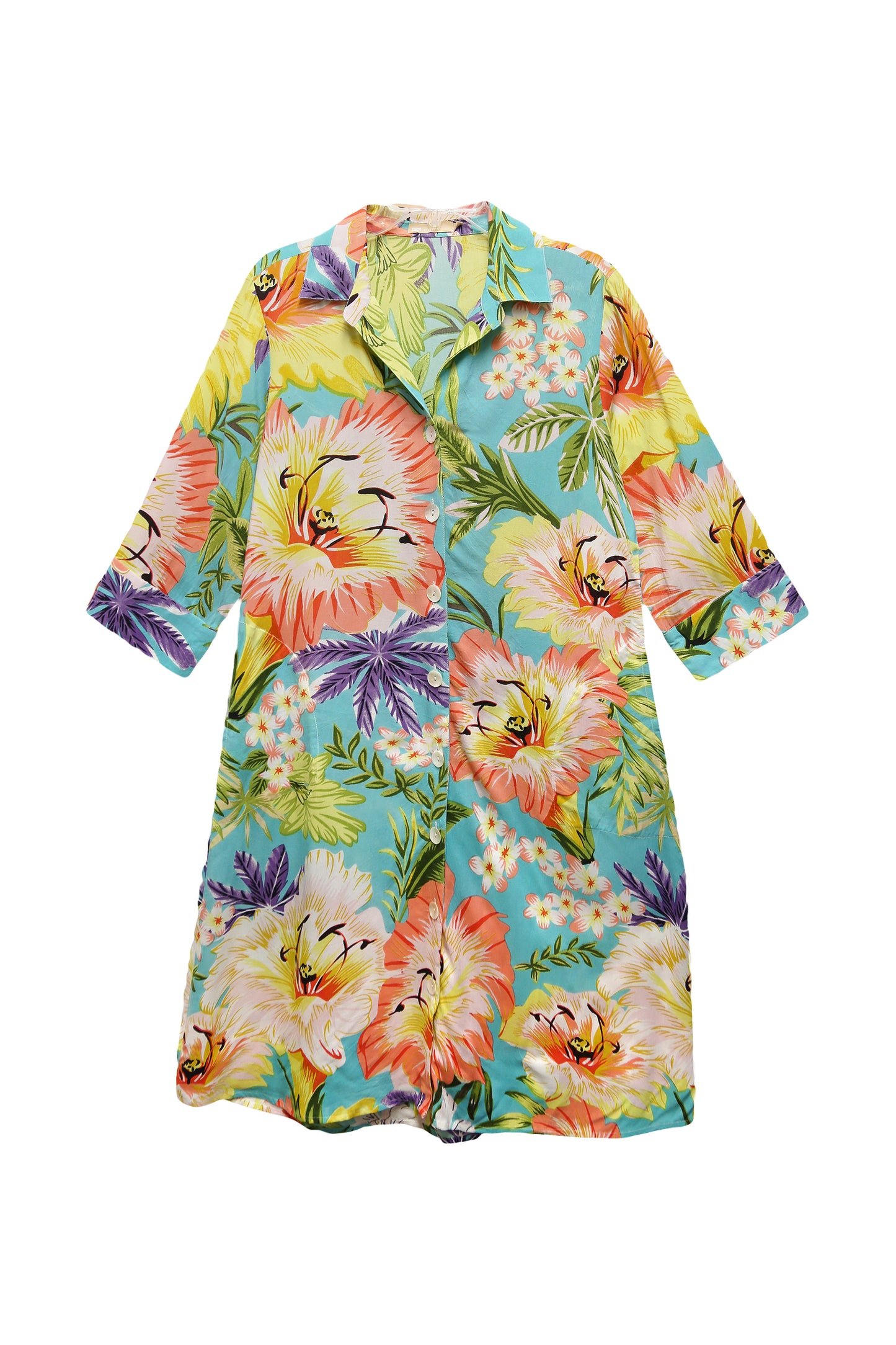 La Cera Tropical Floral Printed Button-Down Shirt Dress - Plus Size - La Cera
