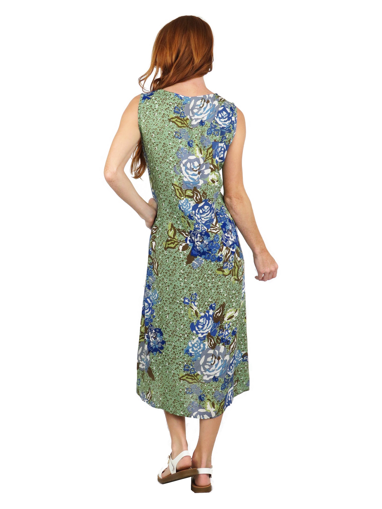 La Cera Sleeveless V-Neck Artistic Floral Dress - La Cera