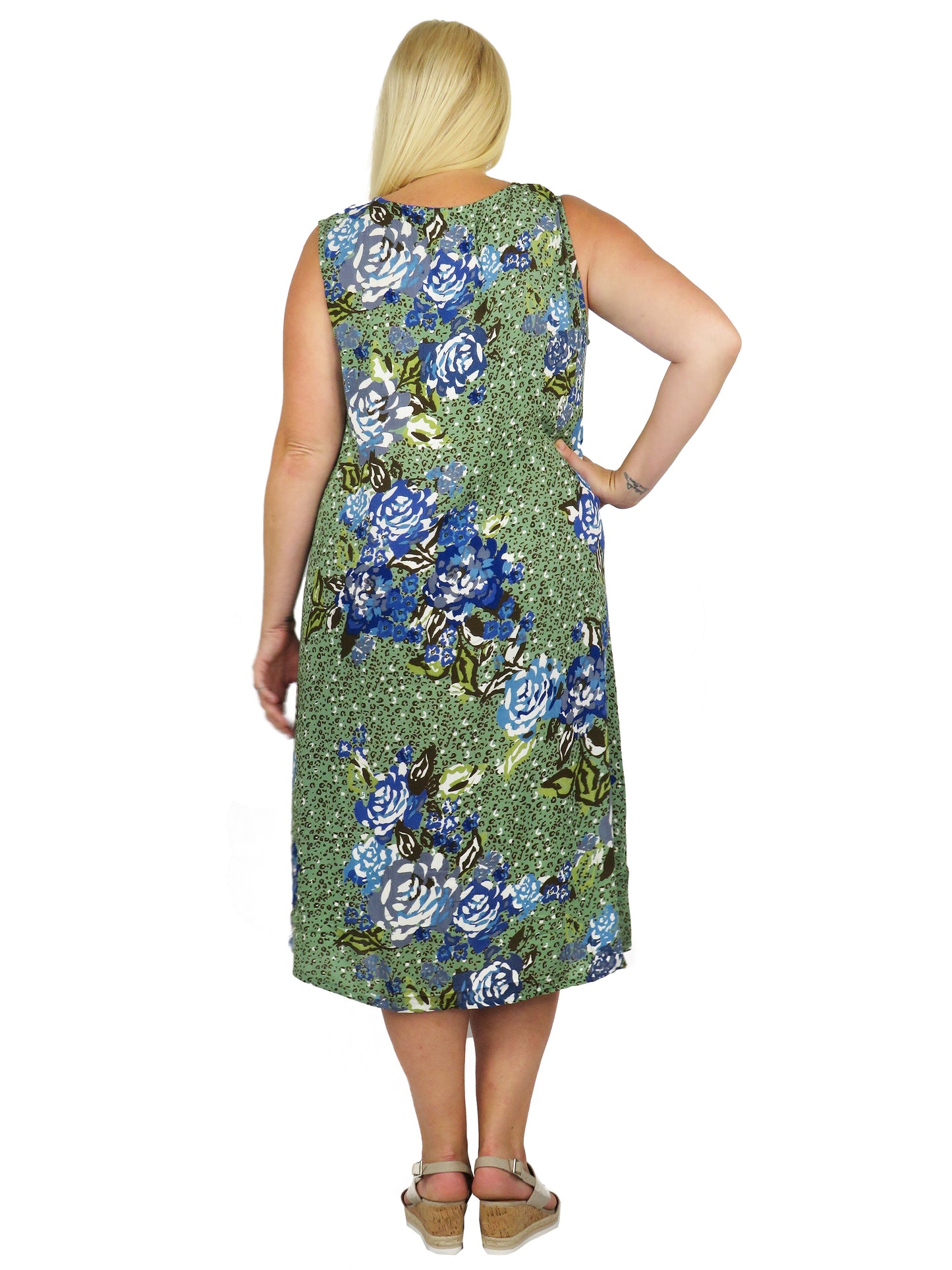 Vestido floral artístico sin mangas con cuello en V La Cera - Talla grande