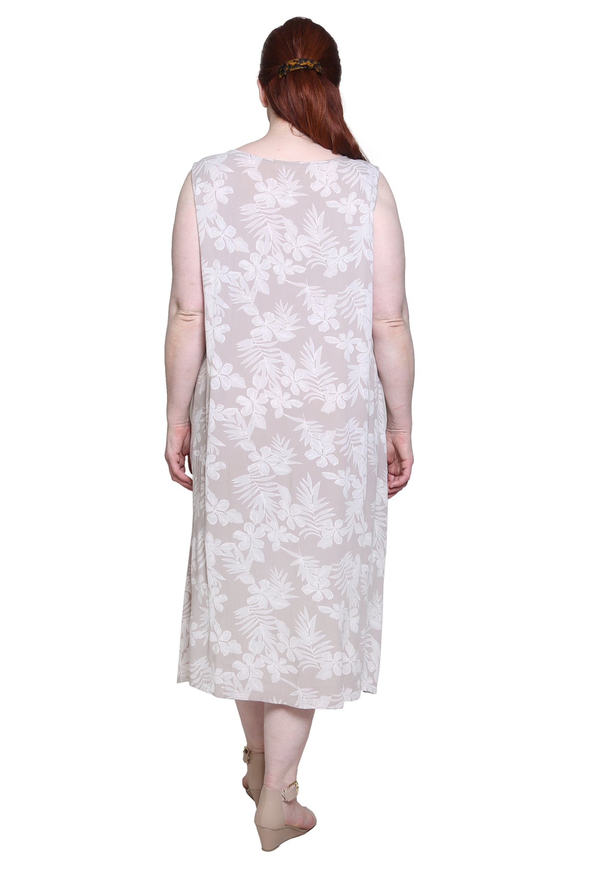 La Cera Sleeveless Floral Tonal Printed A-Line Dress - Plus Size - La Cera