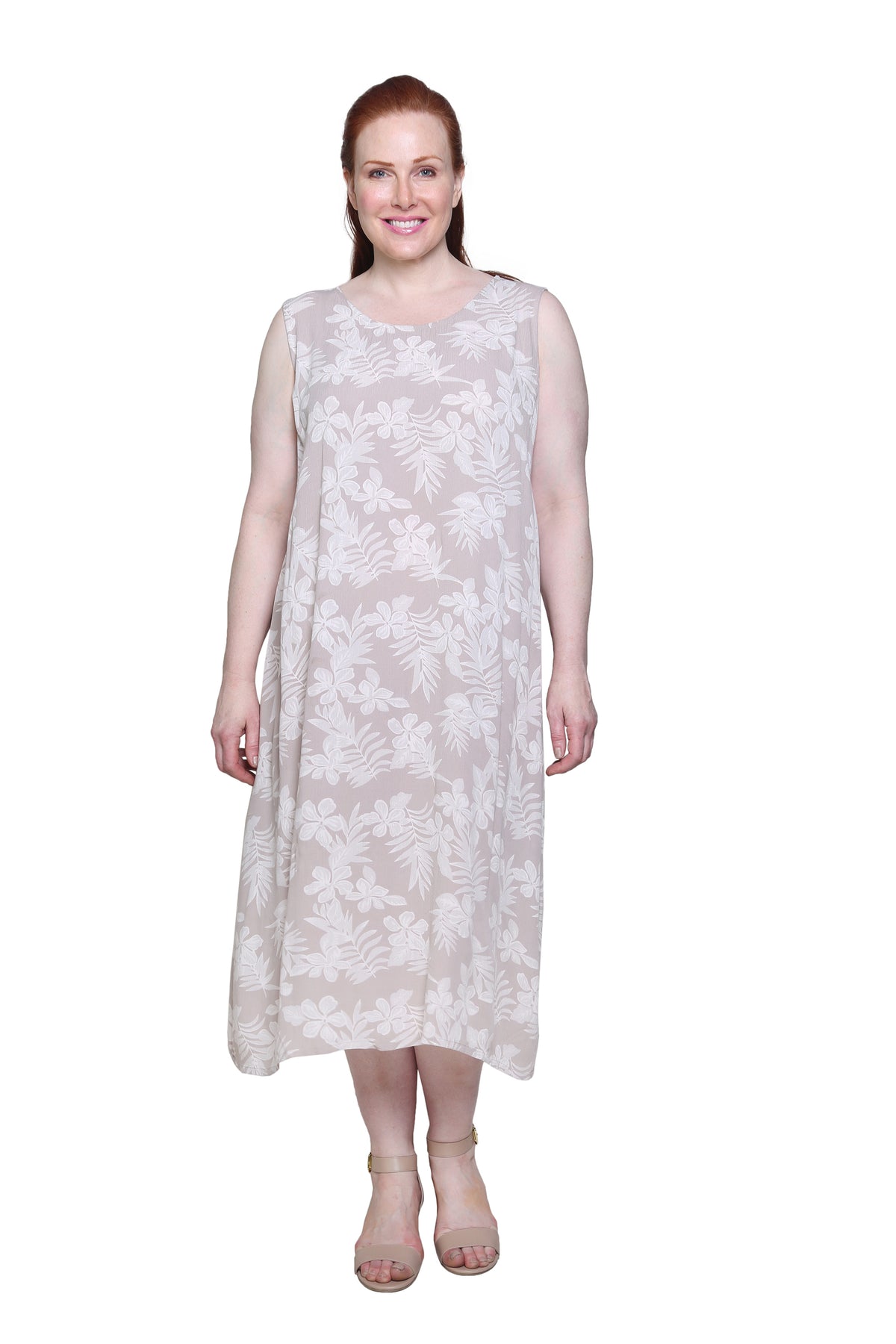 La Cera Sleeveless Floral Tonal Printed A-Line Dress - Plus Size - La Cera