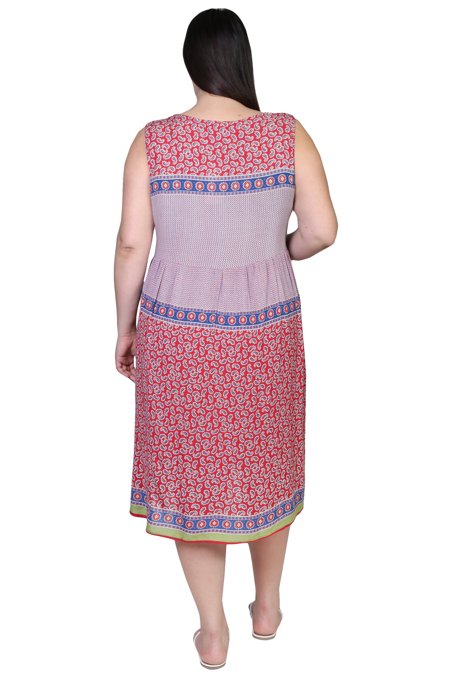 Vestido con estampado de borde de cintura imperio y escote en V de talla grande