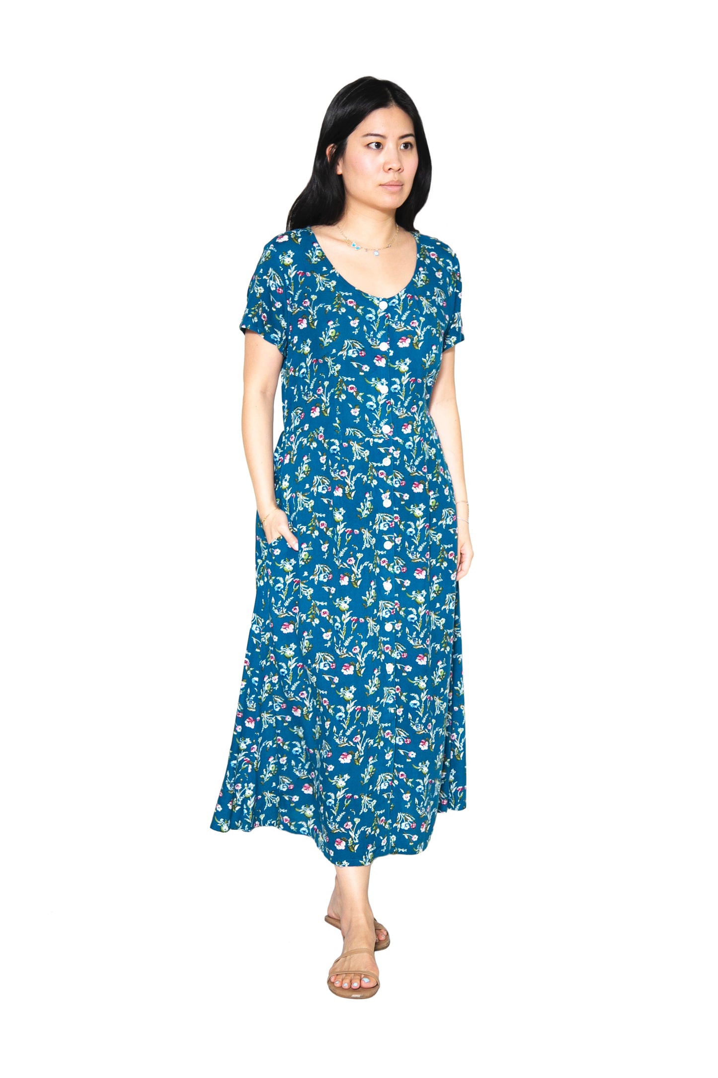Teal Garden Button Front Dress