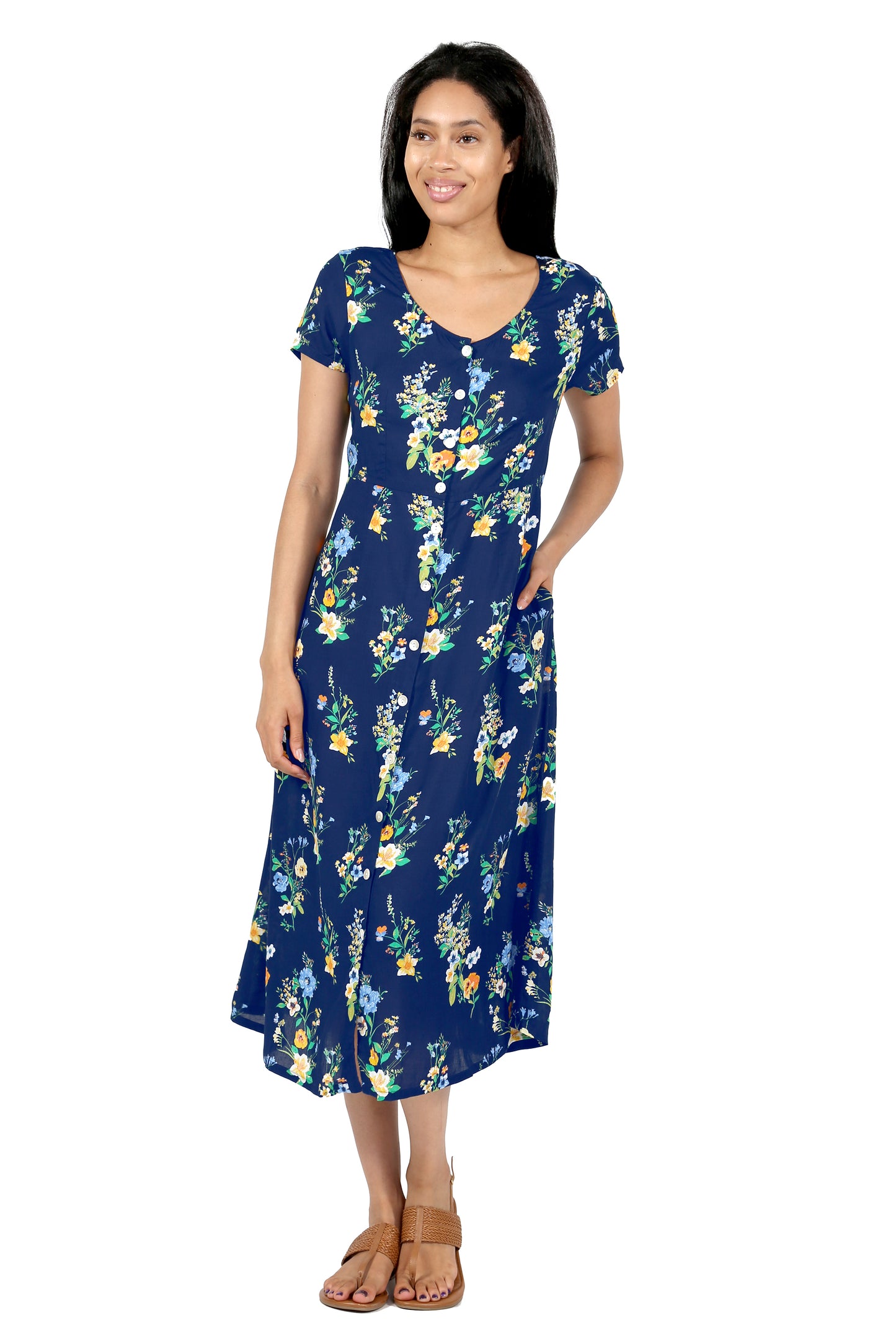Midnight Garden Button Front Rayon Dress