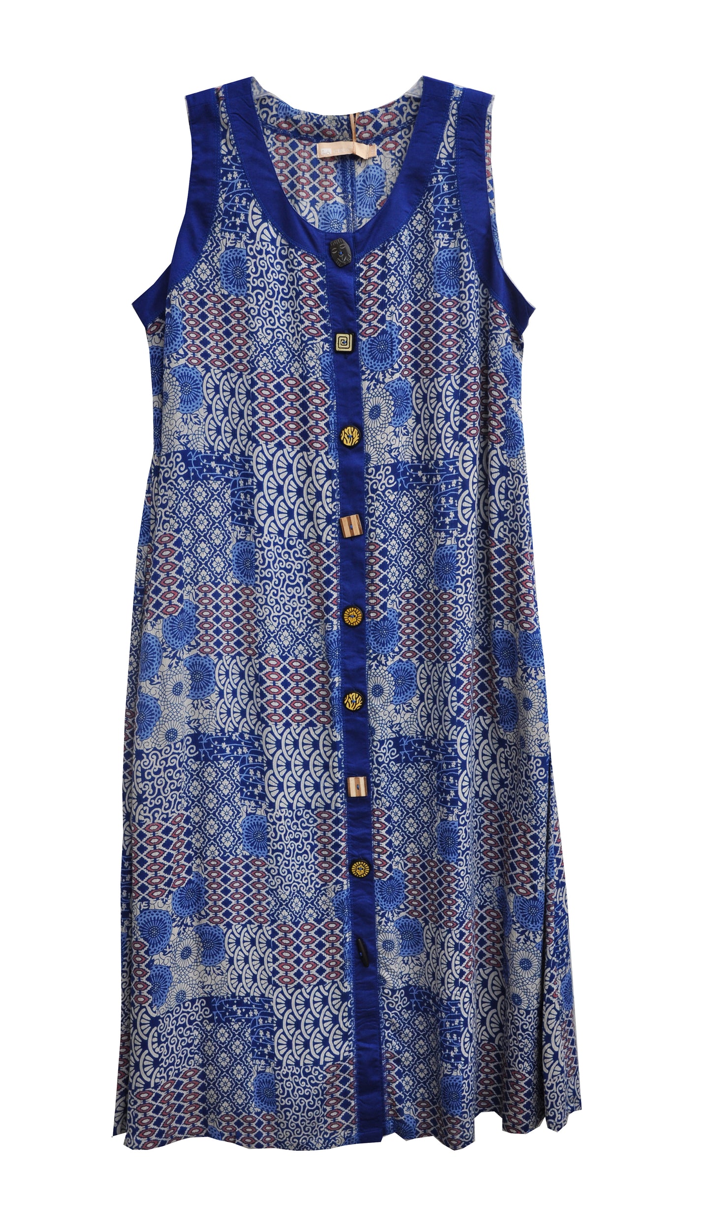 La Cera Blue Patchwork Plus Size Sleeveless Dress - La Cera