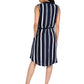La Cera Navy Stripe Belted Rayon Dress