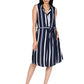 La Cera Navy Stripe Belted Rayon Dress