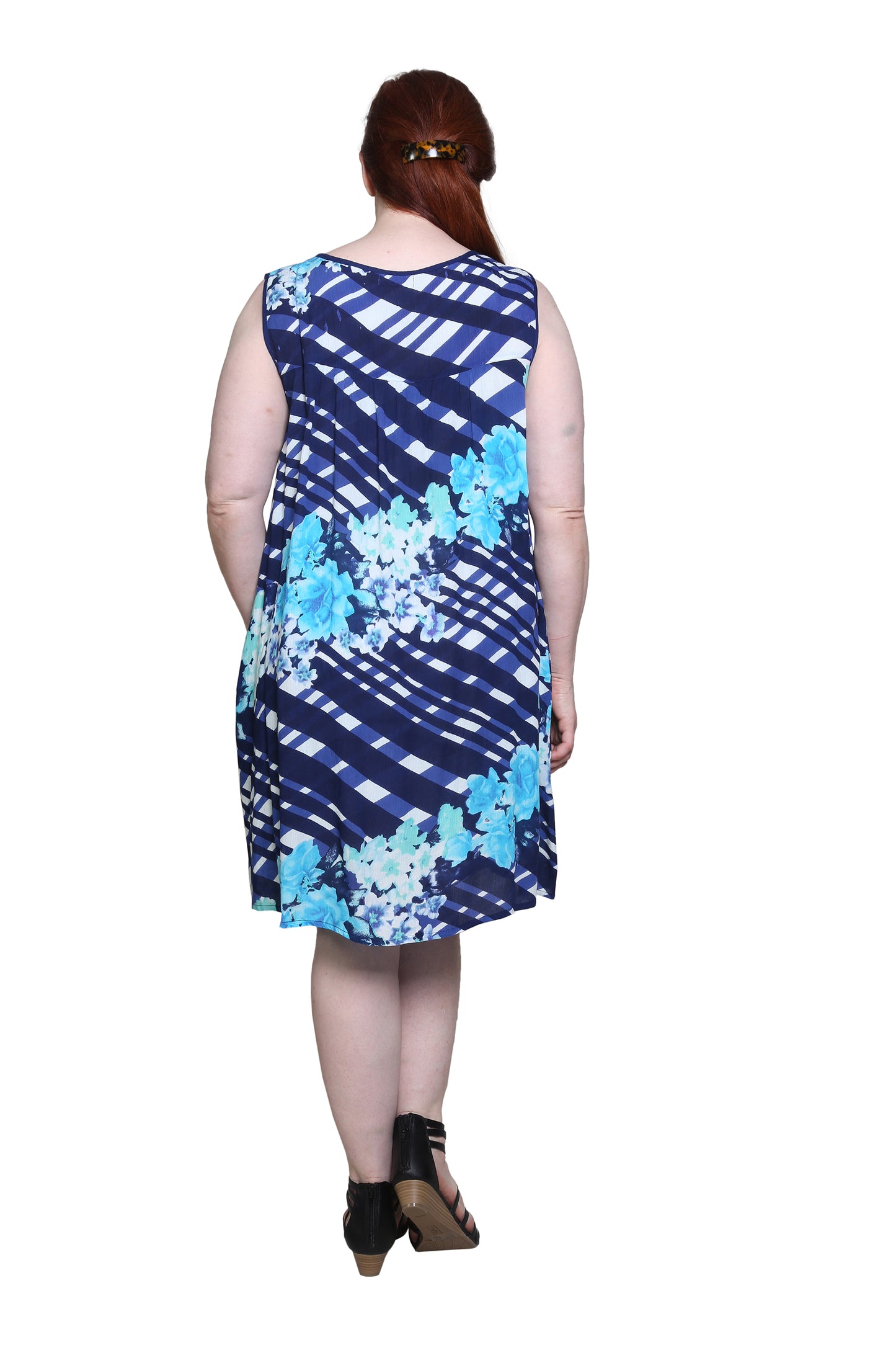 Plus Size Crochet Yoke Geometrical Print Dress