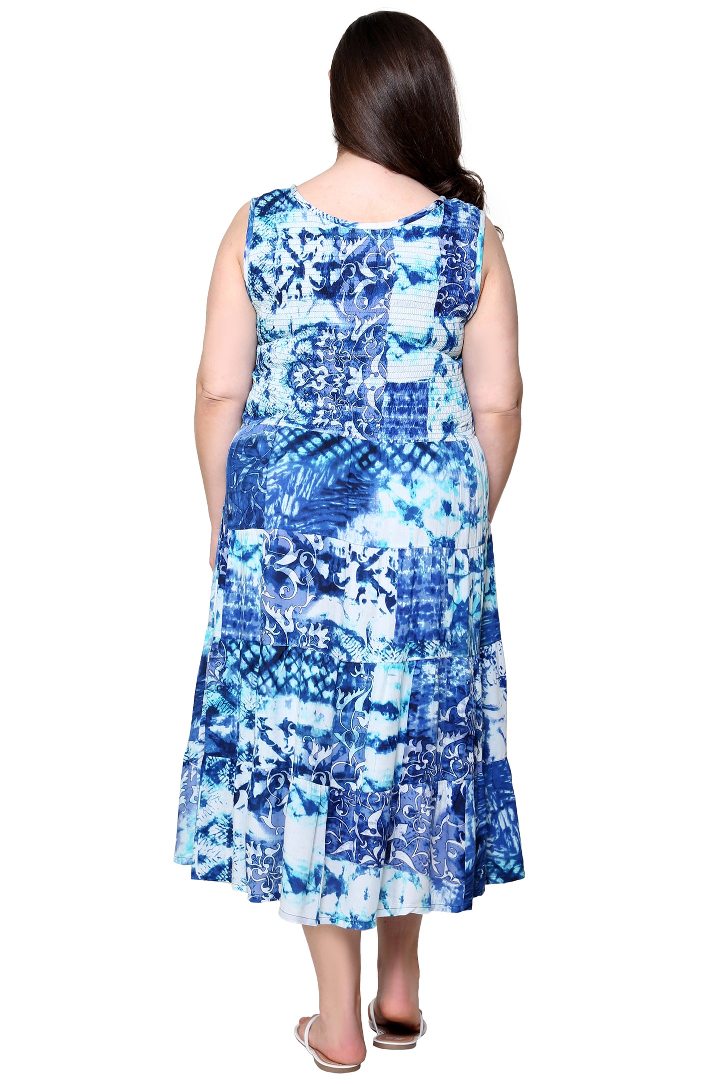 La Cera  Blue Tie Dye Plus Size Sleeveless Dress