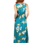 La Cera Teal Floral Printed Sleeveless Rayon Maxi Dress