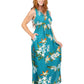 La Cera Teal Floral Printed Sleeveless Rayon Maxi Dress