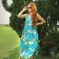 La Cera Teal Floral Printed Sleeveless Rayon Maxi Dress