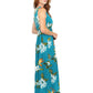 La Cera Teal Floral Printed Sleeveless Rayon Maxi Dress