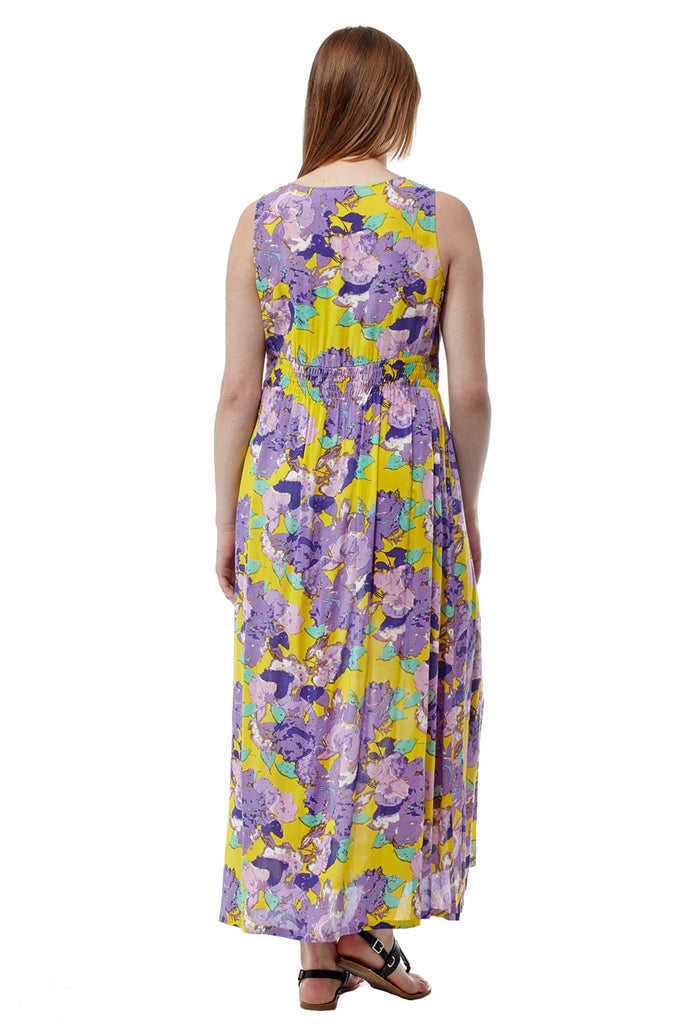 La Cera Floral Printed Sleeveless Rayon Maxi Dress - La Cera