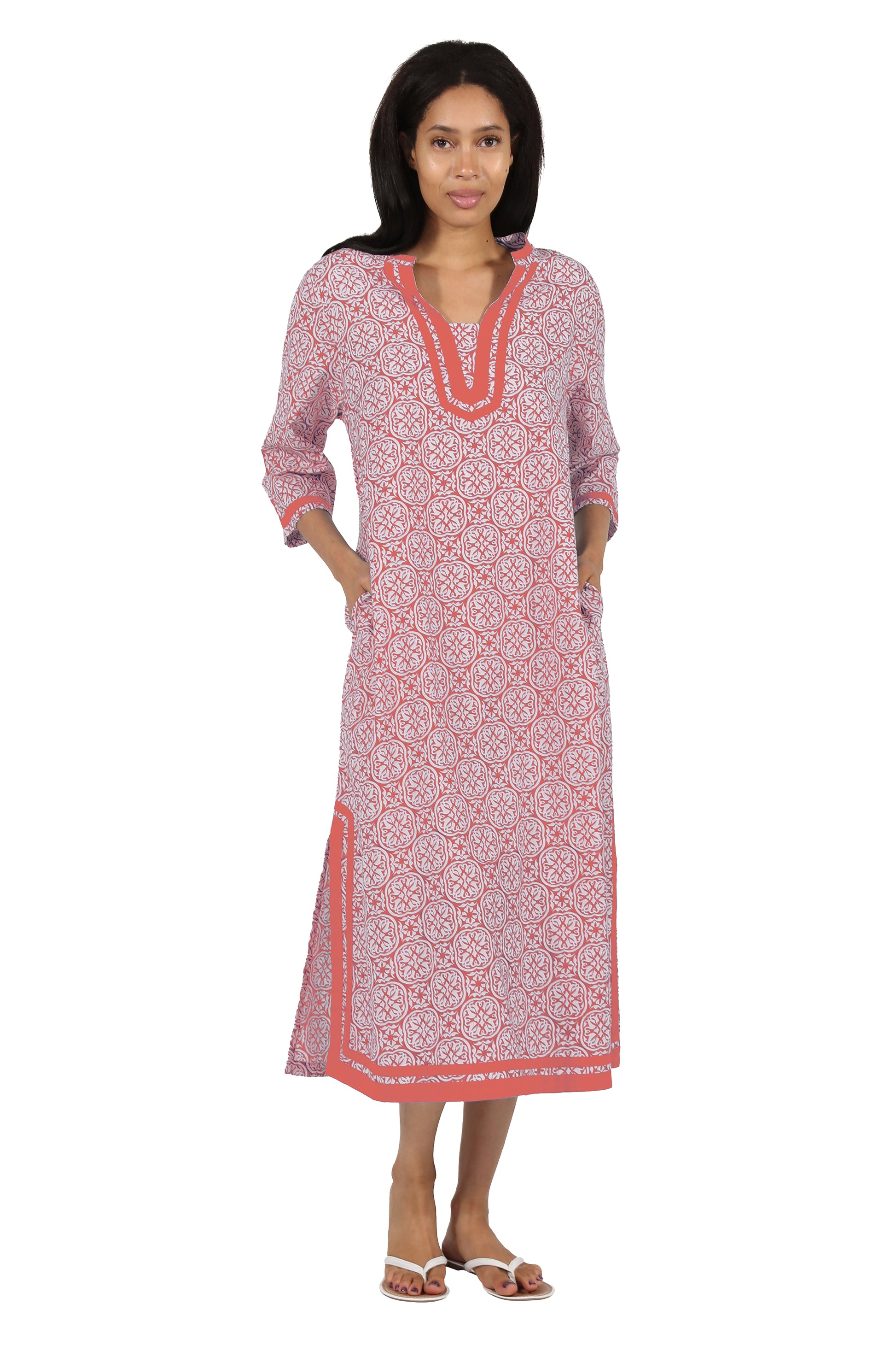 La Cera 100% Cotton Geo Printed Caftan - La Cera