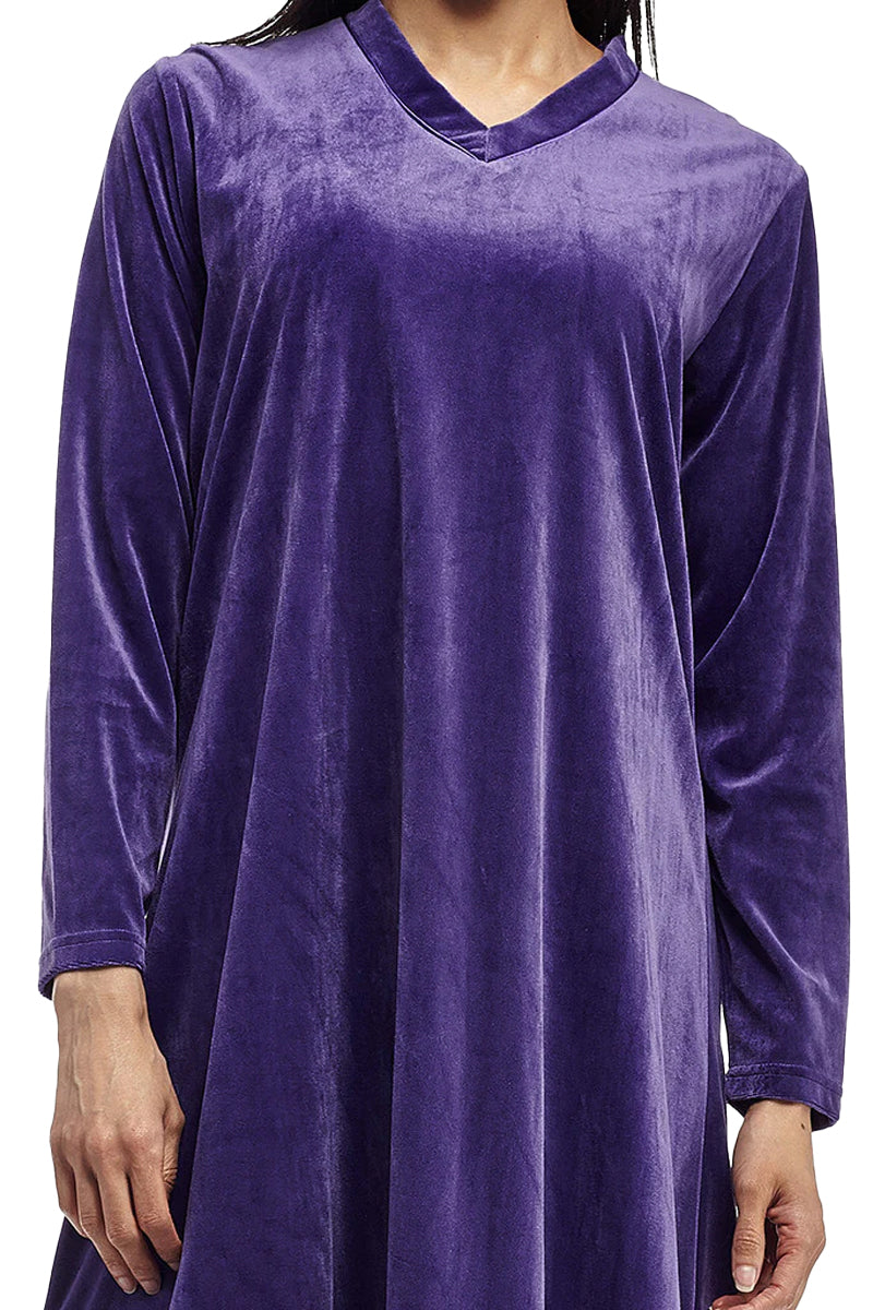 La Cera Long V-Neck Velour Dress - La Cera