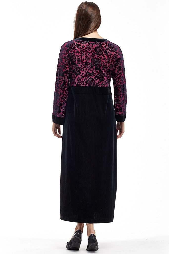Velour Burnout Jacquard Trimmed Dress