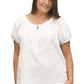 La Cera Plus Size White Embroidered Short Sleeve Peasant Top - La Cera