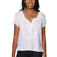 La Cera White Embroidered Short Sleeve Peasant Top - La Cera