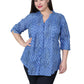 Plus Size Blue Paisley Pleated Tunic - La Cera