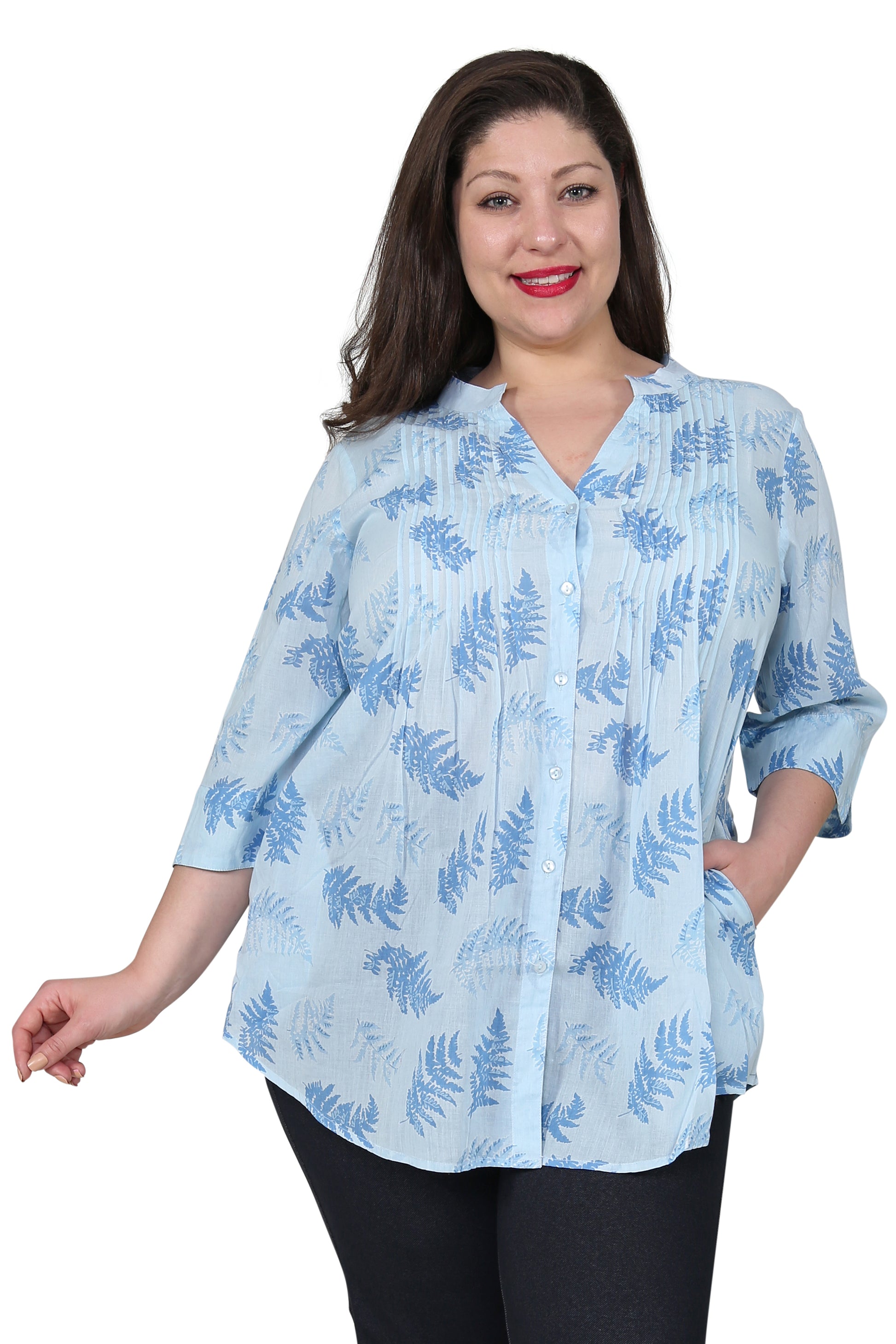 Plus Size Fern Print Release Print Tunic - La Cera