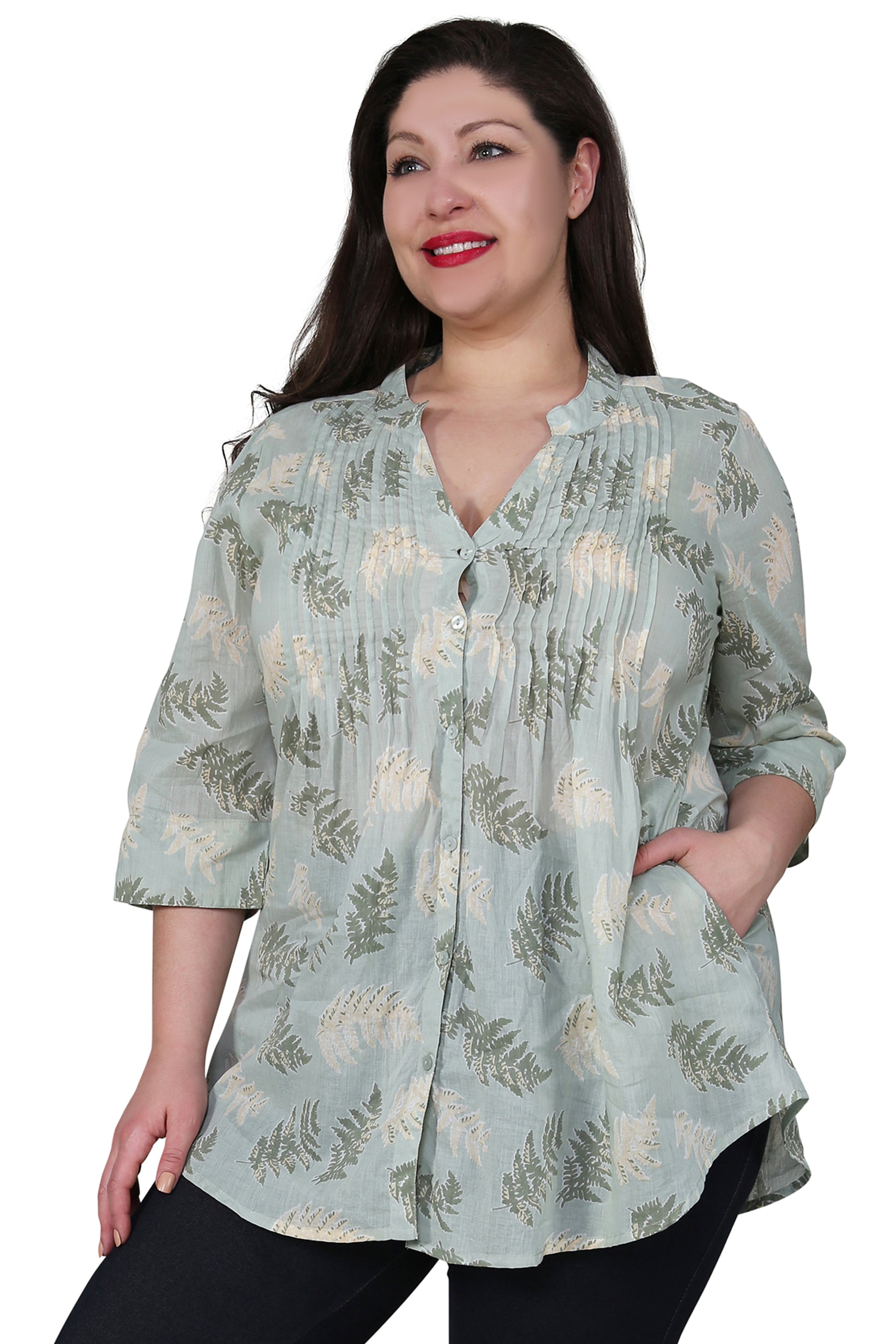 Plus Size Fern Print Release Print Tunic - La Cera