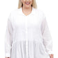 La Cera Plus Size White Puckered Button-up Top - La Cera