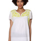 La Cera Cap Sleeve Hand Embroidered White Top - La Cera