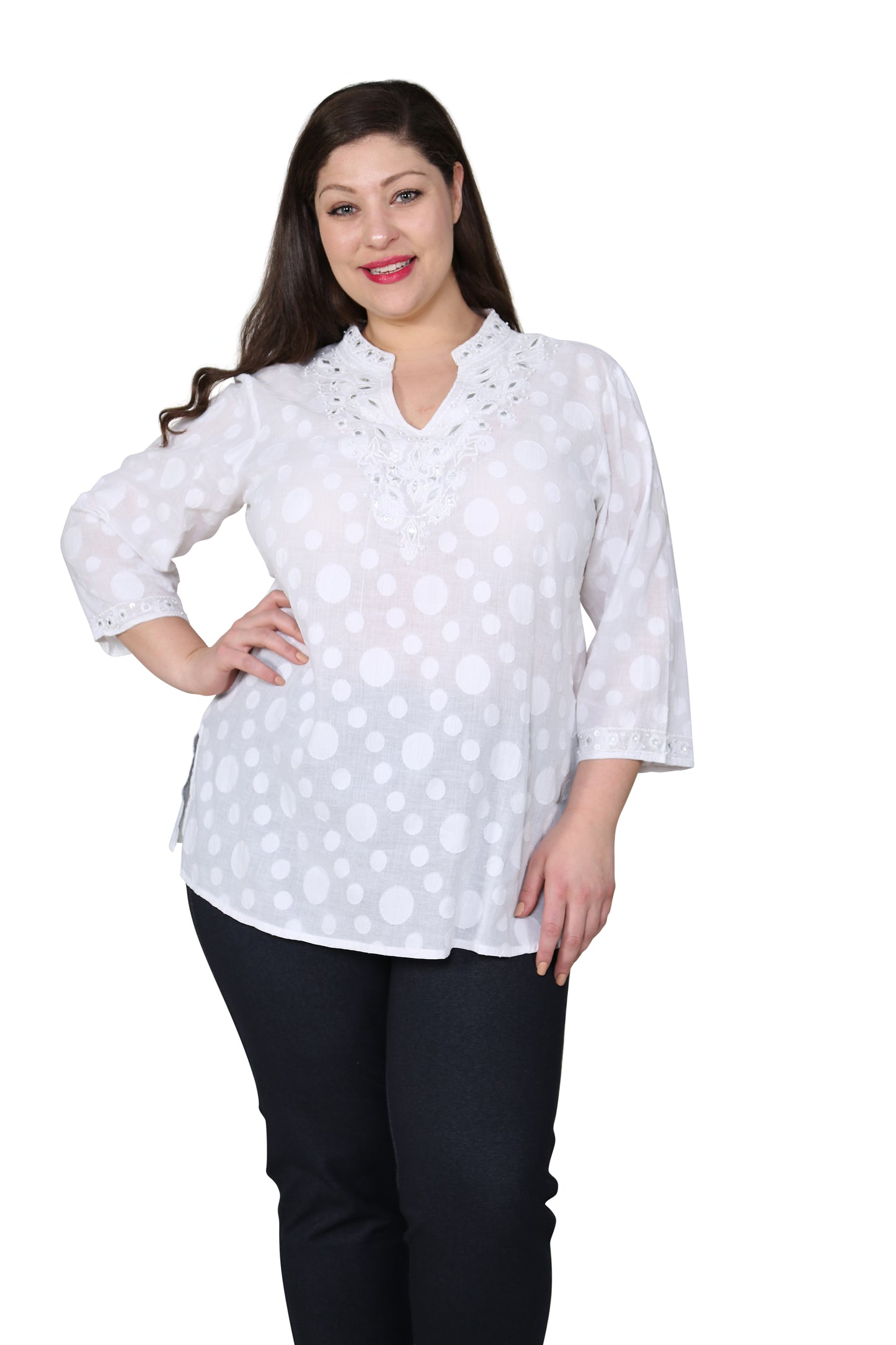 Plus Size Floral Embroidered Tunic Top