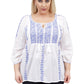 La Cera Plus Size 3/4 Sleeve Stripe Embroidered Peasant Top - La Cera