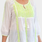La Cera 3/4 Sleeve Stripe Embroidered Peasant Top - La Cera - 3